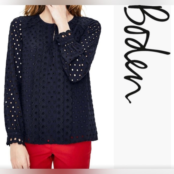 Boden Scallop Broderie Eyelet Long Sleeve Top. Sz 4 - Picture 3 of 6